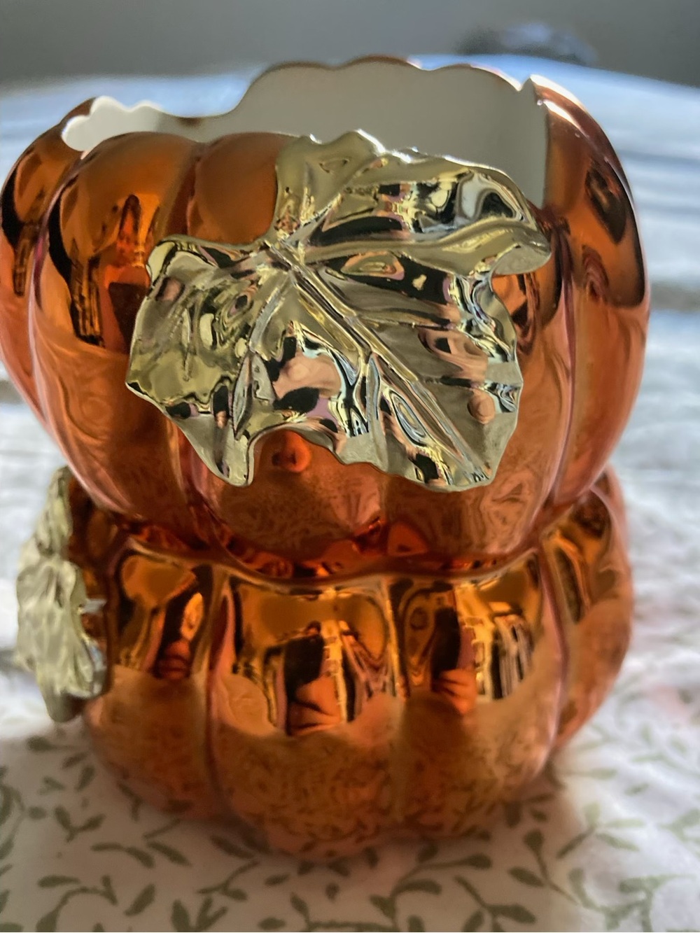 Bath & Body Works Orange Pumpkin Stack Accent with Gold Leaves
